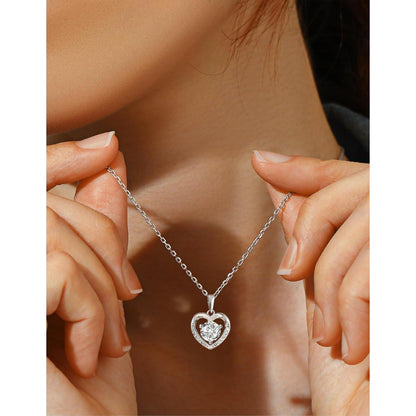 Silberkette Damen 925 mit Herzanhänger & 2 Karat Moissanite
