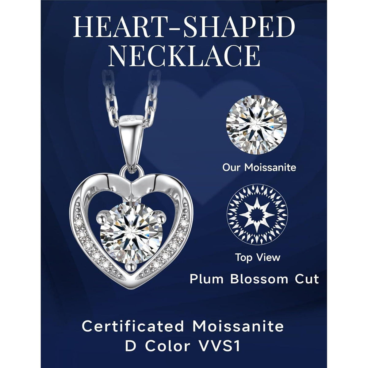 Silberkette Damen 925 mit Herzanhänger & 2 Karat Moissanite