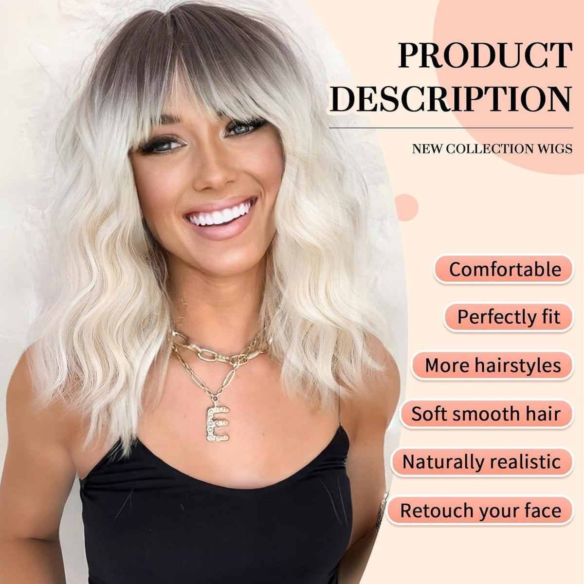 Blond Ombre Bob Perücke mit Pony – 14 Zoll Synthetikhaar