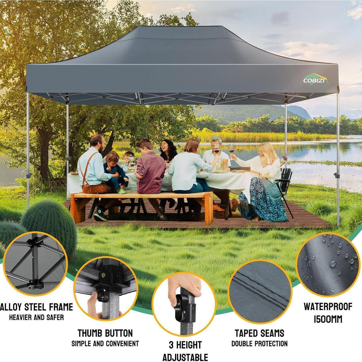 Faltpavillon 3x4.5 Wasserdicht mit Seitenteilen – Grau