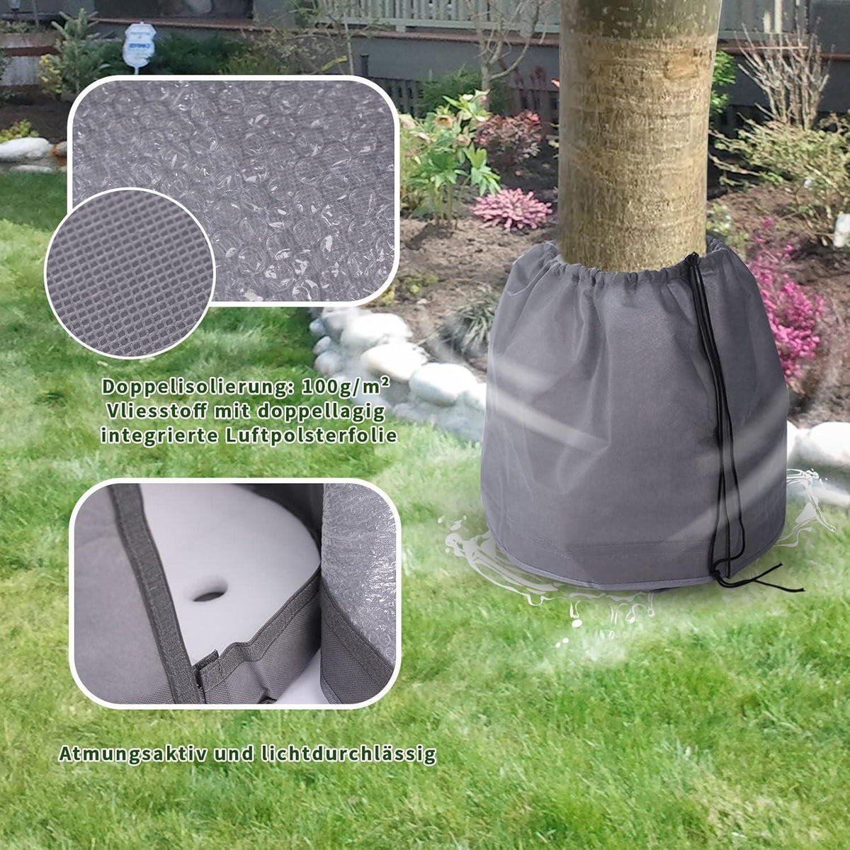 Doppelt isolierter Thermo Topfschutz für Pflanzen (2 Stück, Grau)