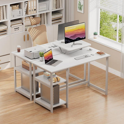 Schreibtisch mit Stauraum und Monitorständer, 120cm, Reinweiß