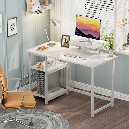 Schreibtisch mit Stauraum und Monitorständer, 120cm, Reinweiß