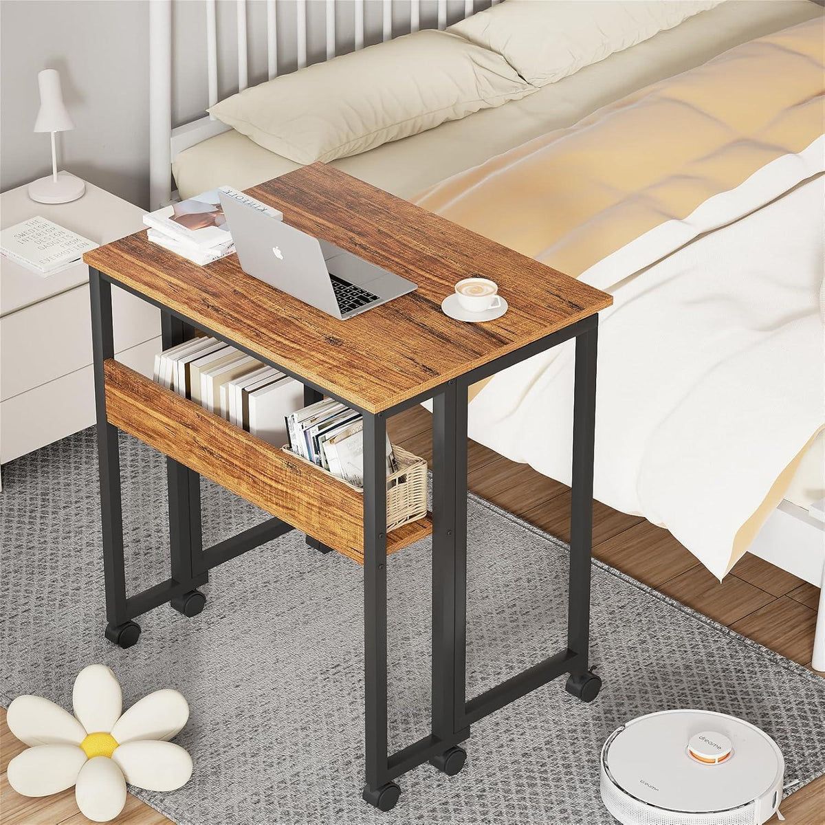 Klappschreibtisch mit Rollen und Ablage, Walnuss, 80 cm