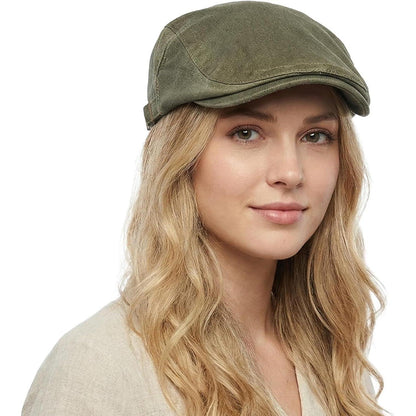 Baumwoll Flatcap Herren Sommer – Schiebermütze Newsboy Cap Armeegrün