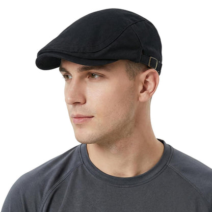 Baumwoll Flatcap Herren Sommer – Verstellbare Newsboy Cap Schwarz