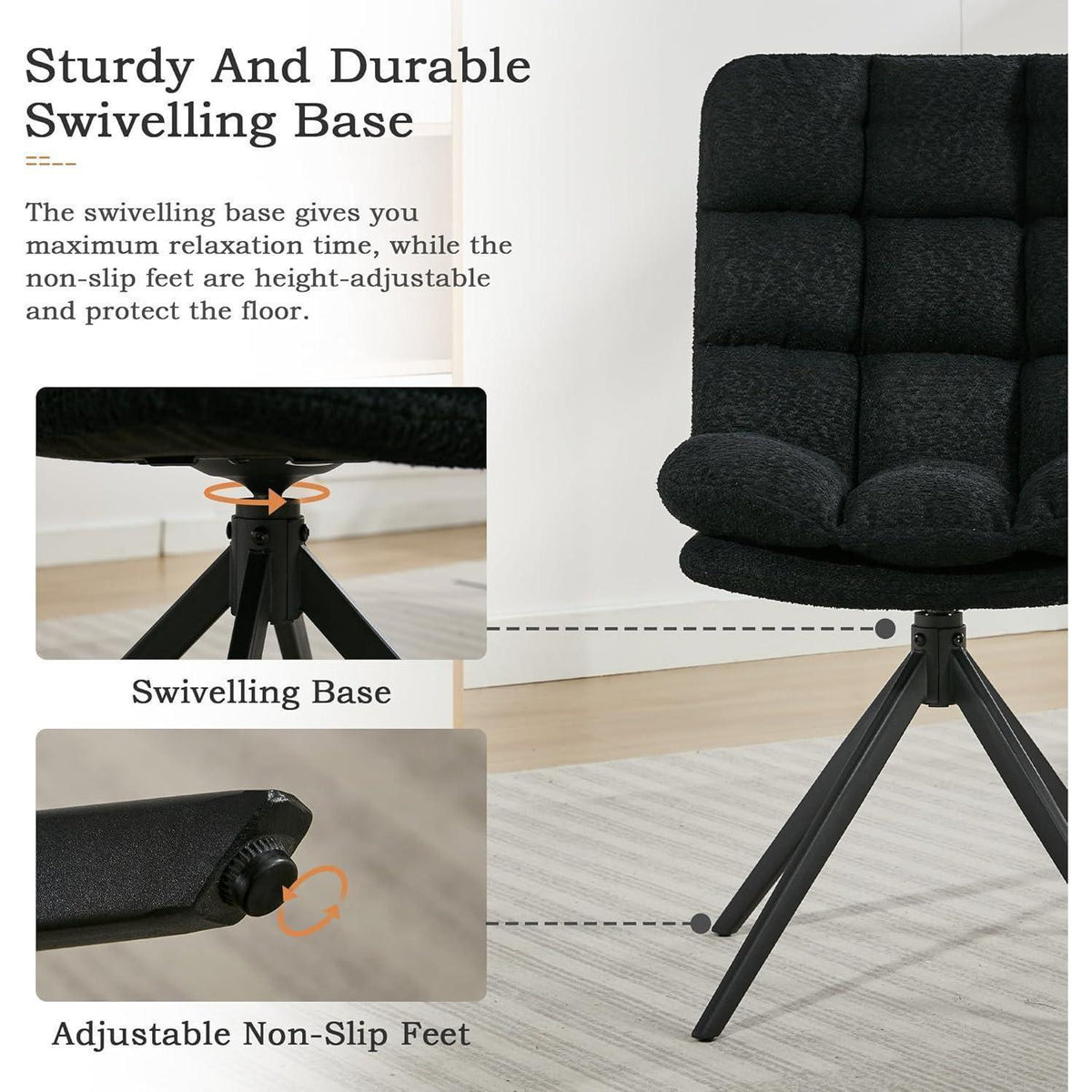 Drehbare Esszimmerstühle 4er Set mit Kissen – Schwarz