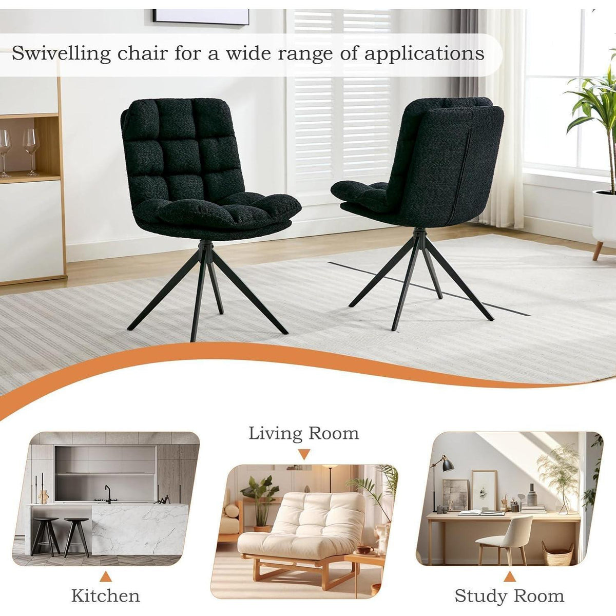 Drehbare Esszimmerstühle 4er Set mit Kissen – Schwarz