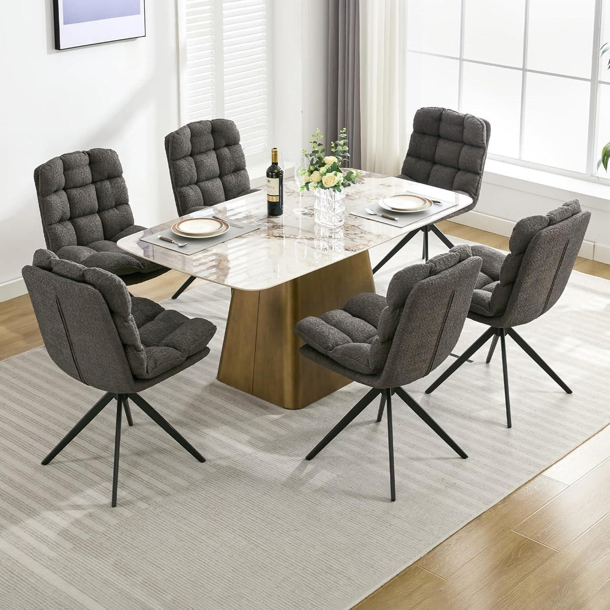 Drehbare Esszimmerstühle 4er Set, Grau, Gepolstert & Komfortabel