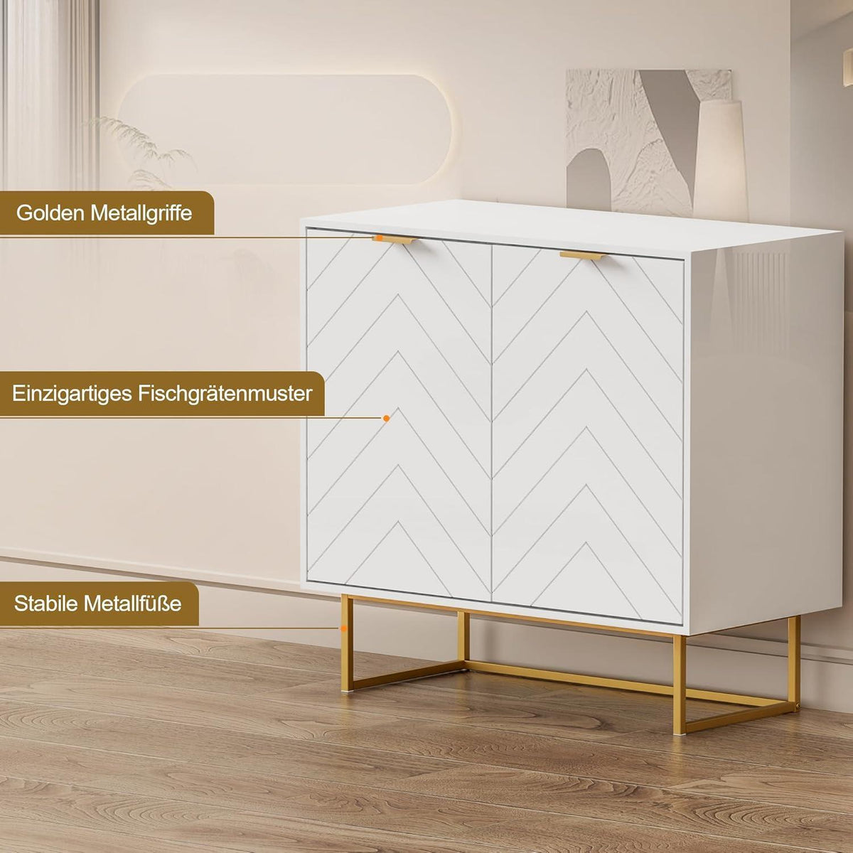 Weißes Sideboard 2er Set – 160x40x77,5cm, vielseitiger Aufbewahrungsschrank