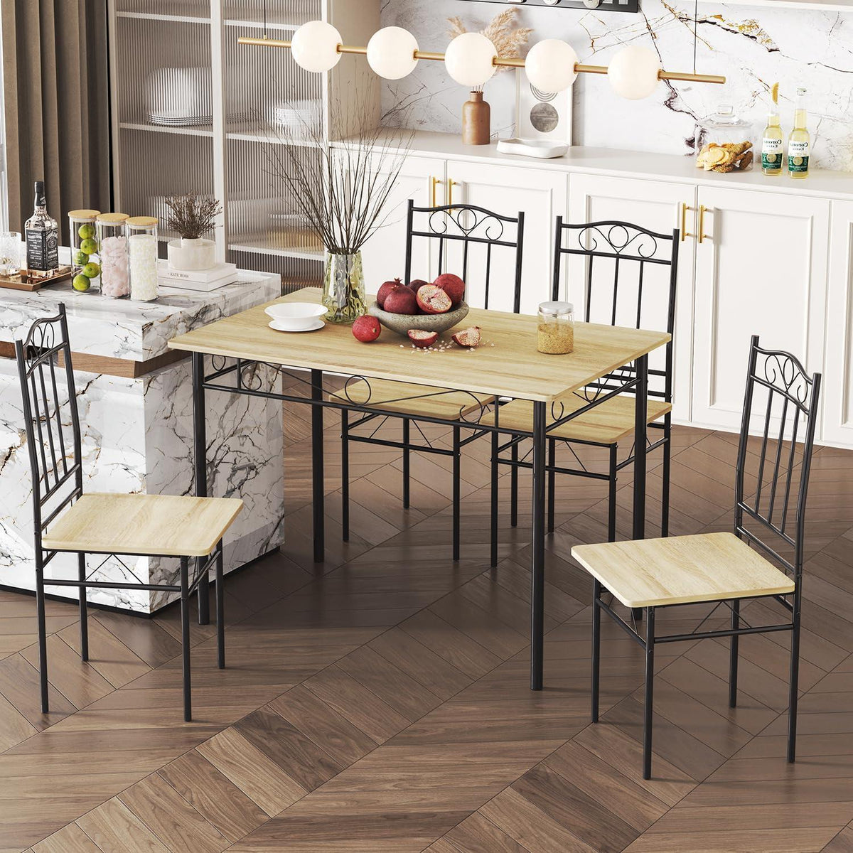 Esszimmer Set 4 Personen | Industrieller Esstisch mit Stühlen