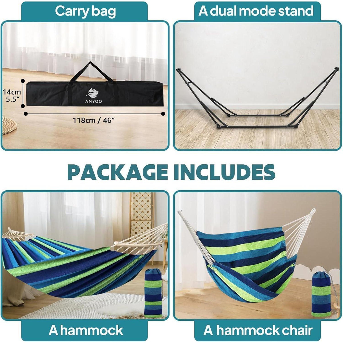 Hängematten- & Hängesessel-Set mit klappbarem Gestell, 2-in-1