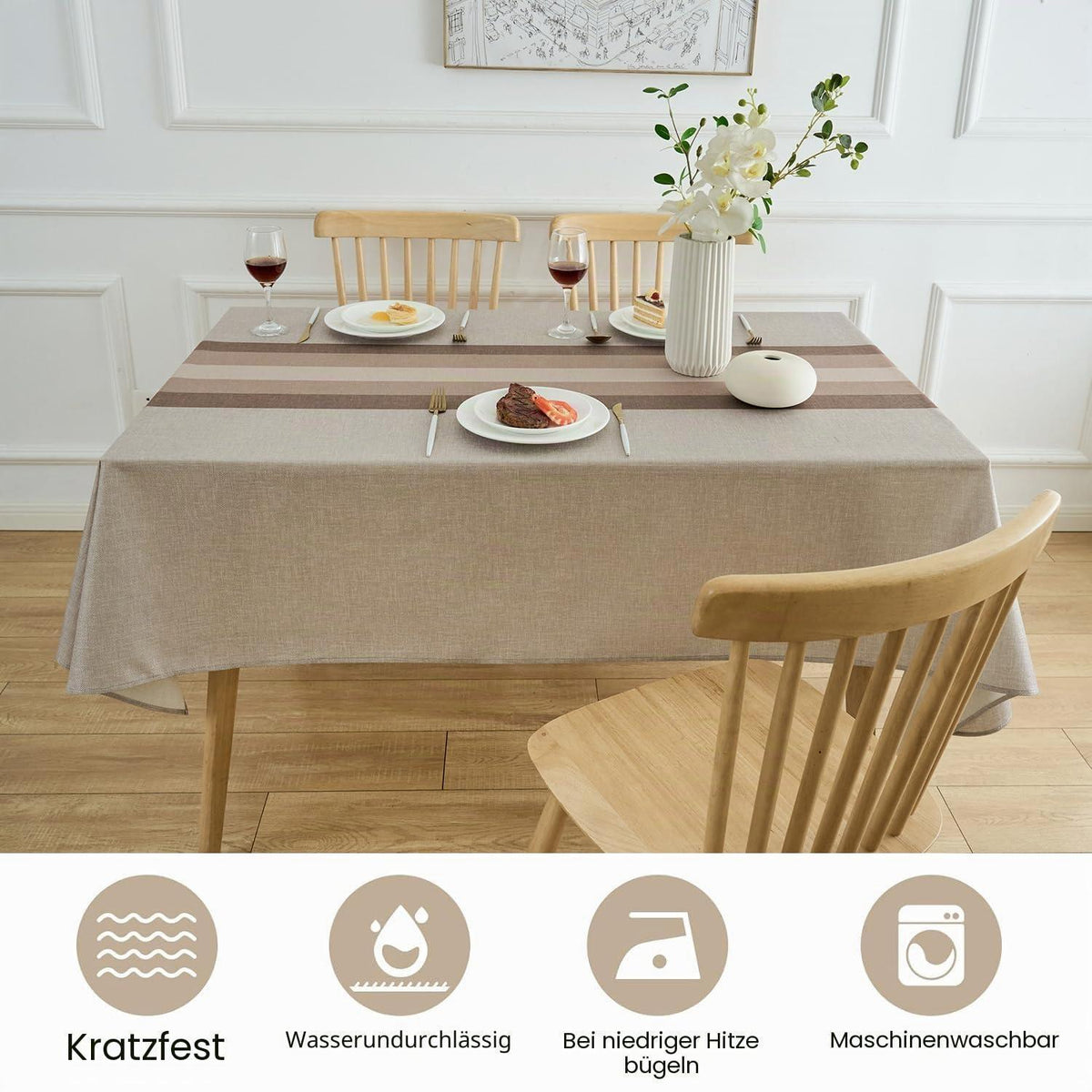 Abwaschbare Tischdecke Rechteckig 100x140 cm – Leinenoptik Weiß/Beige