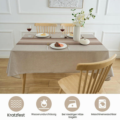 Abwaschbare Tischdecke Rechteckig 100x140 cm – Leinenoptik Weiß/Beige
