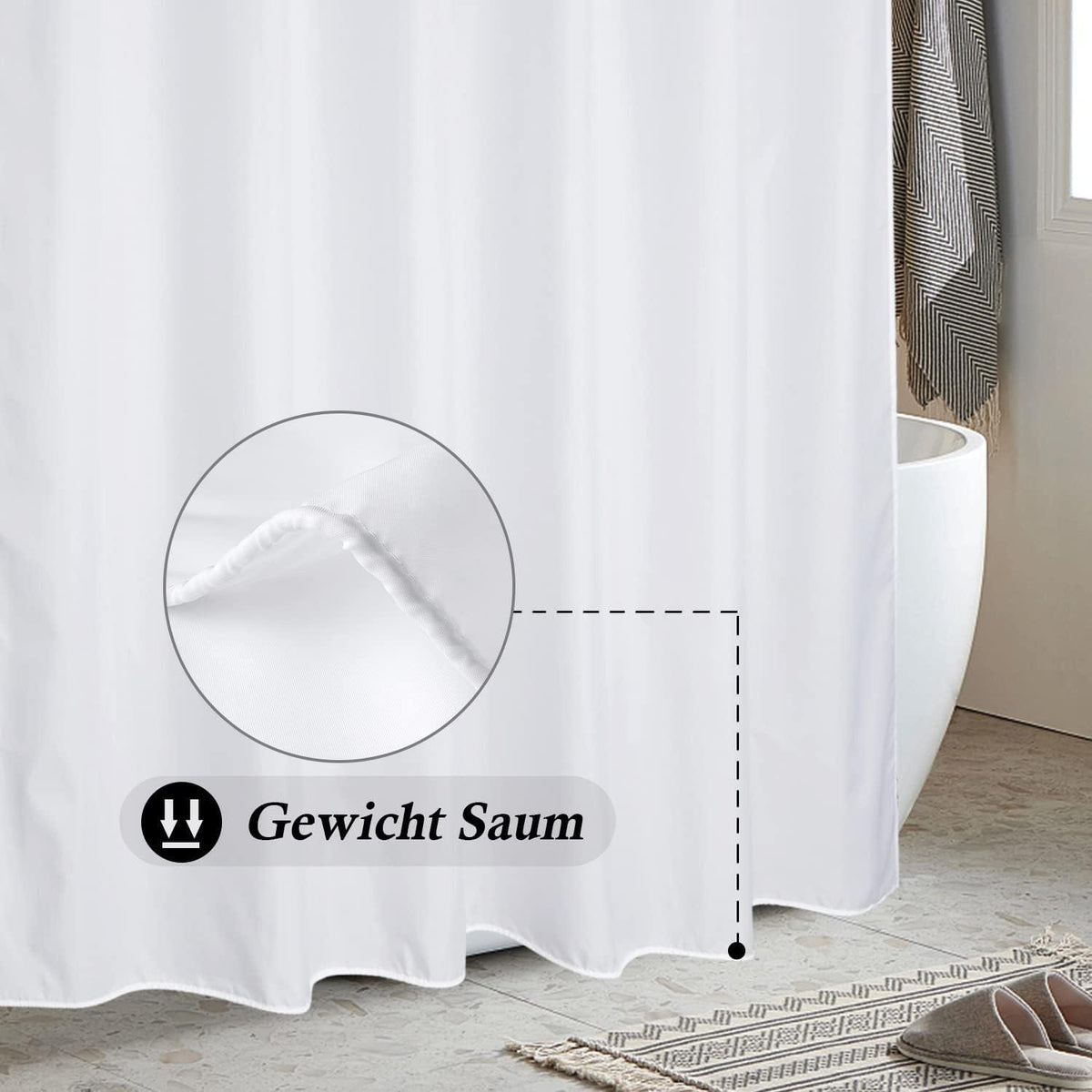Extra langer Duschvorhang Weiß 180x240 cm wasserdicht anti-schimmel