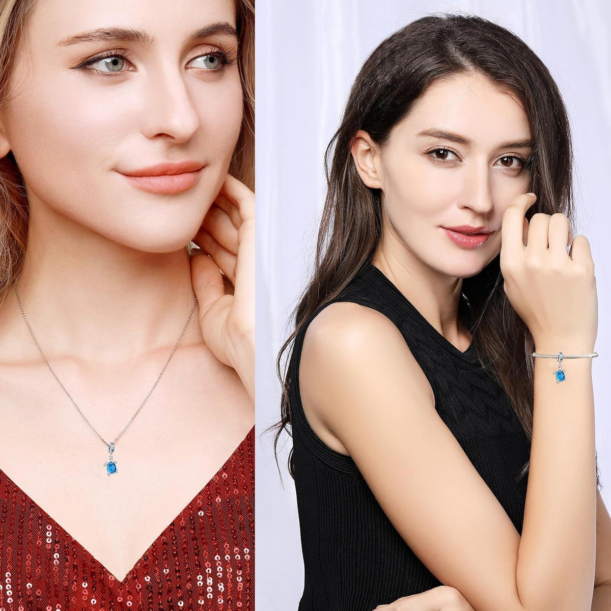 925 Sterling Silber Schildkröte Charm Anhänger Blau Zirkonia