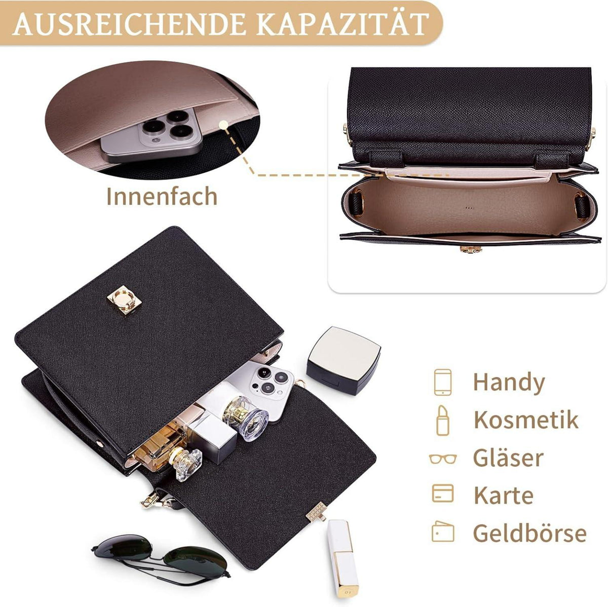 Kleine Umhängetasche Damen French Style Ledertasche Schultertasche