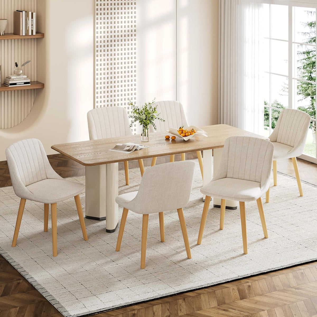 Esszimmerstuhl Set Beige Holzbeine – Polsterstuhl für Küche & Wohnzimmer