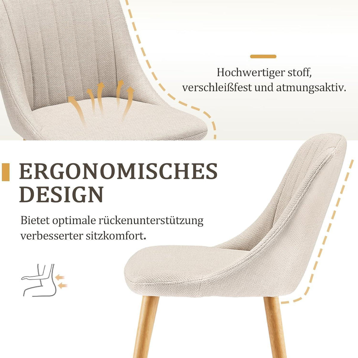 Esszimmerstuhl Set Beige Holzbeine – Polsterstuhl für Küche & Wohnzimmer