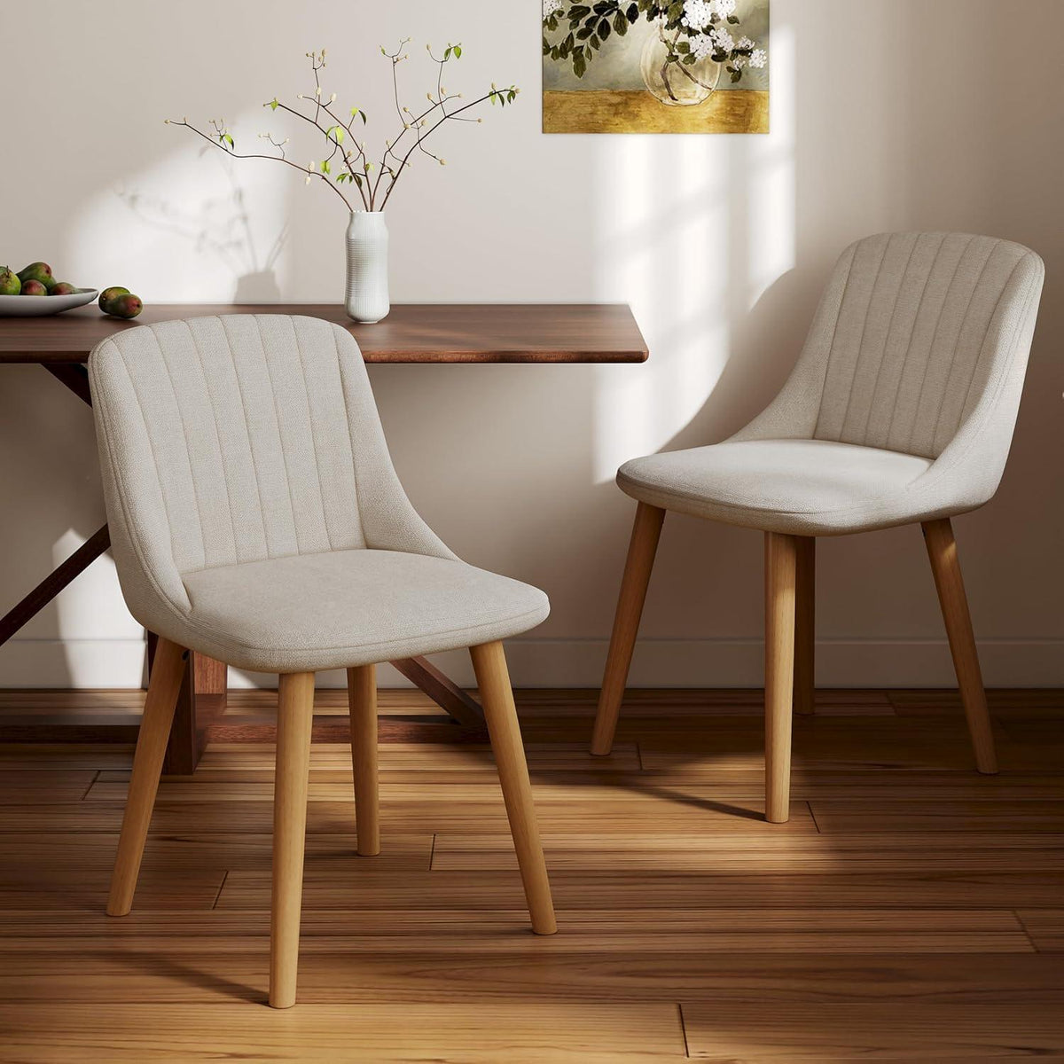 Esszimmerstuhl Set Beige Holzbeine – Polsterstuhl für Küche & Wohnzimmer