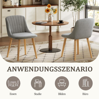 Hellgraue Samt Esszimmerstühle 2er Set mit Holzbeinen
