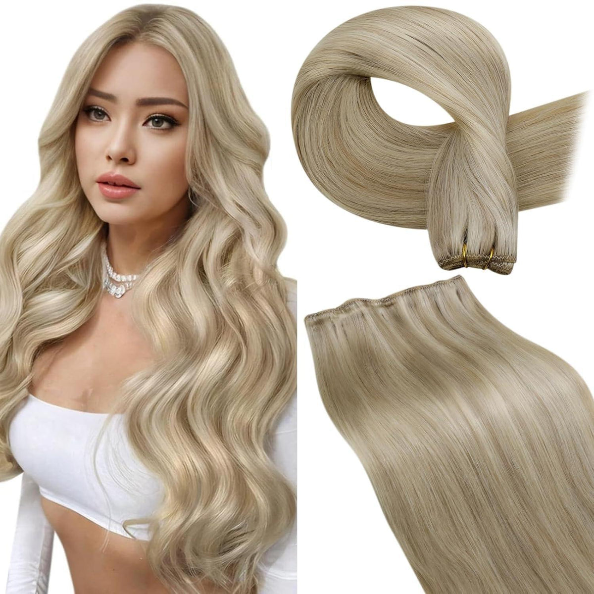 Echthaar Tressen zum Einnähen Blond 60cm – 100g