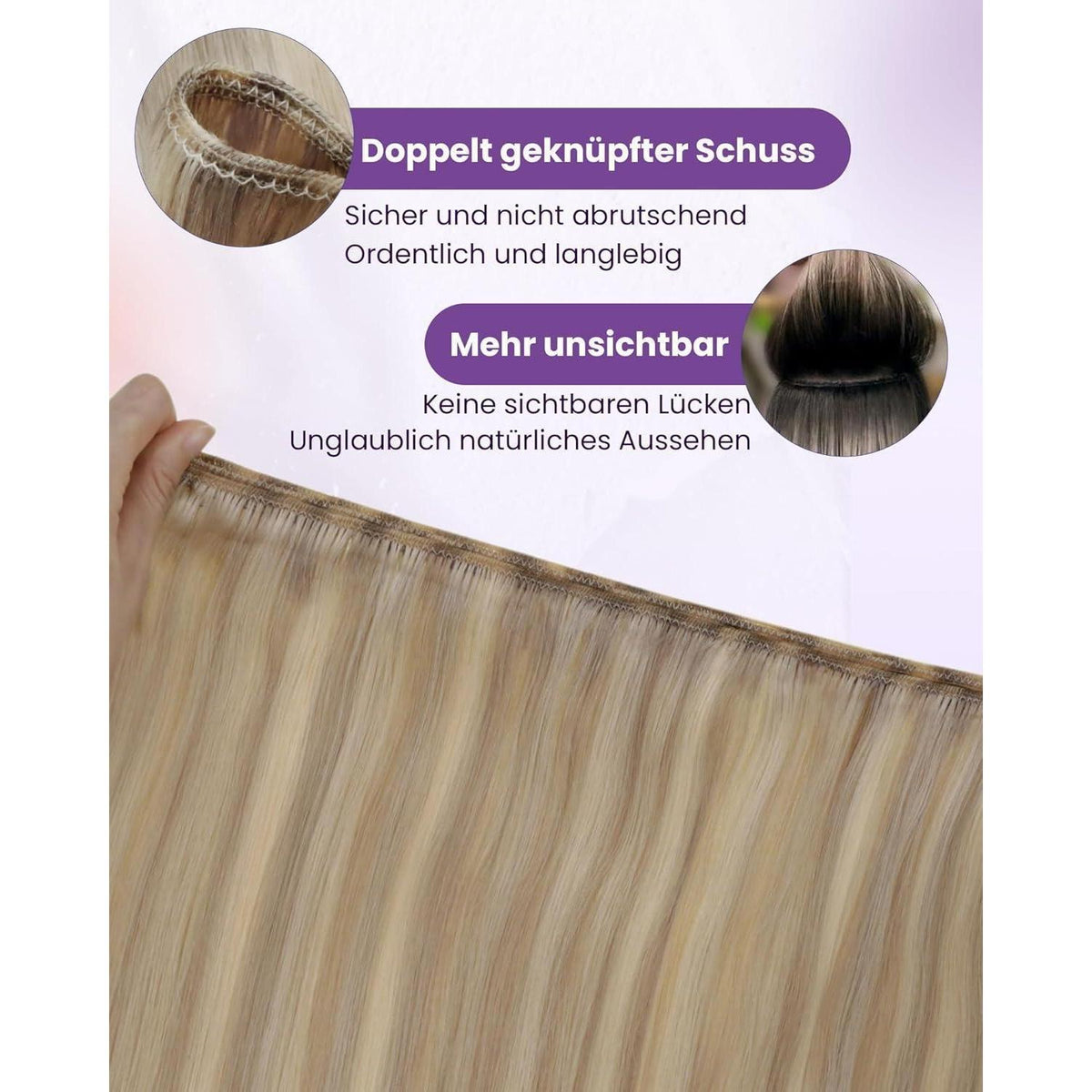 Echthaar Tressen zum Einnähen Blond 60cm – 100g