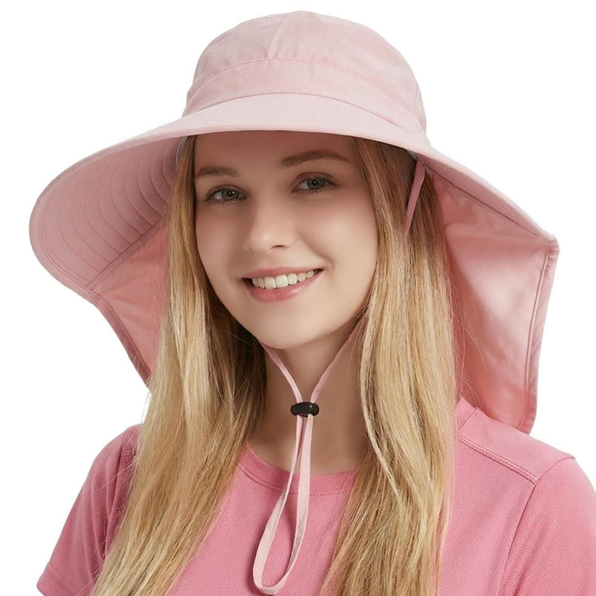 Sonnenhut Damen mit Pferdeschwanz Loch & Nackenschutz Rosa