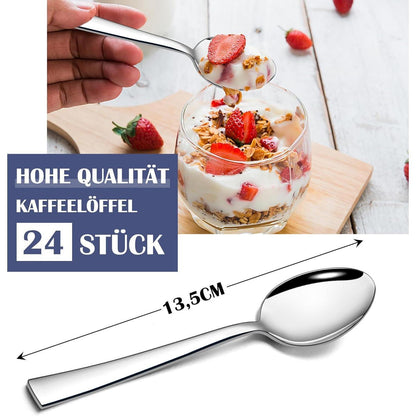 24er Set Teelöffel Edelstahl 13,5cm Quadratischer Griff