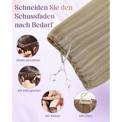 Echthaar Tressen zum Einnähen Blond Highlight Mittelblond