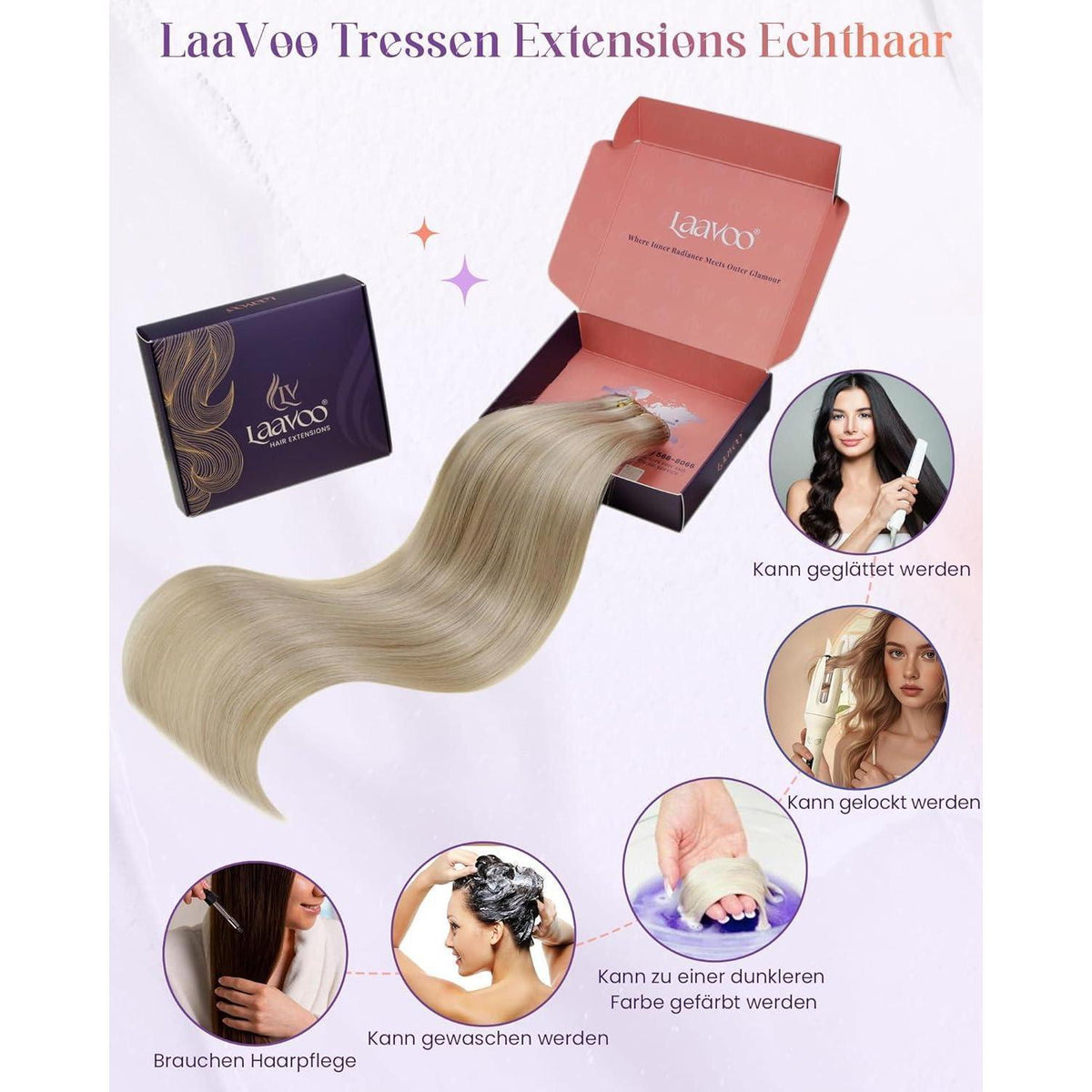 Echthaar Tressen zum Einnähen Blond Highlight Mittelblond