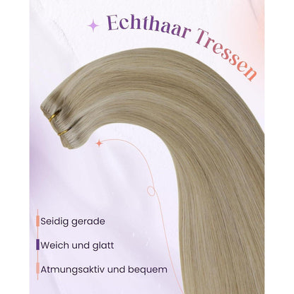 Echthaar Tressen Blond zum Einnähen – Remy, 45cm, 100g
