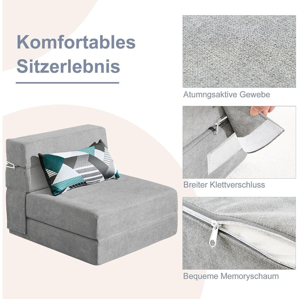 Schlafsessel 70x190 cm mit Memory Schaum & Kissen – Gästesofa