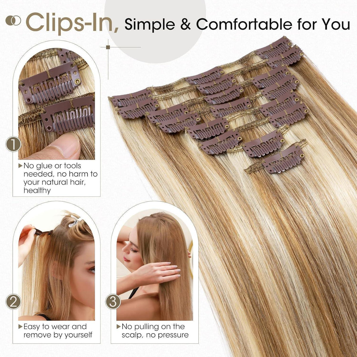 Echthaar Clip-Ins 45cm Goldbraun & Blond Balayage