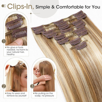 Echthaar Clip-Ins 45cm Goldbraun & Blond Balayage