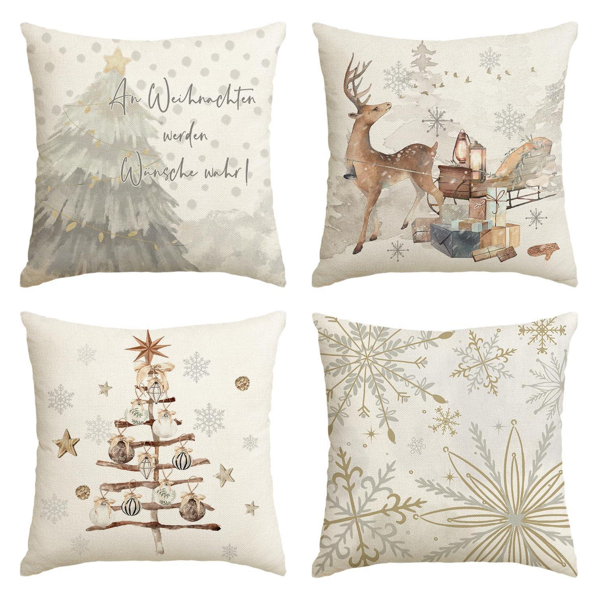 Weihnachtliche Kissenbezüge 4er Set 50x50 cm – Winter Deko