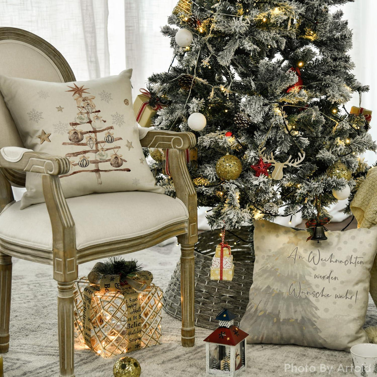 Weihnachtliche Kissenbezüge 4er Set 50x50 cm – Winter Deko