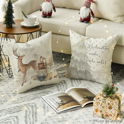 Weihnachtliche Kissenbezüge 4er Set 50x50 cm – Winter Deko