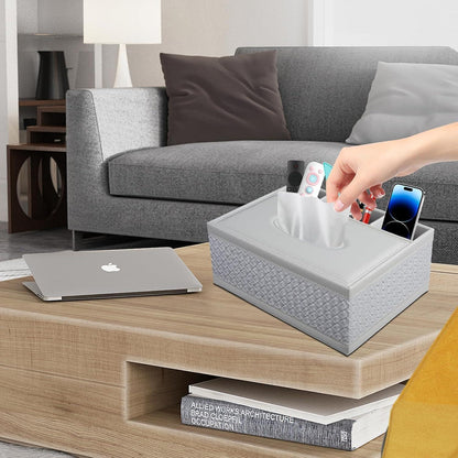 Taschentücherbox mit Organizer & Fernbedienungshalter in Lederoptik