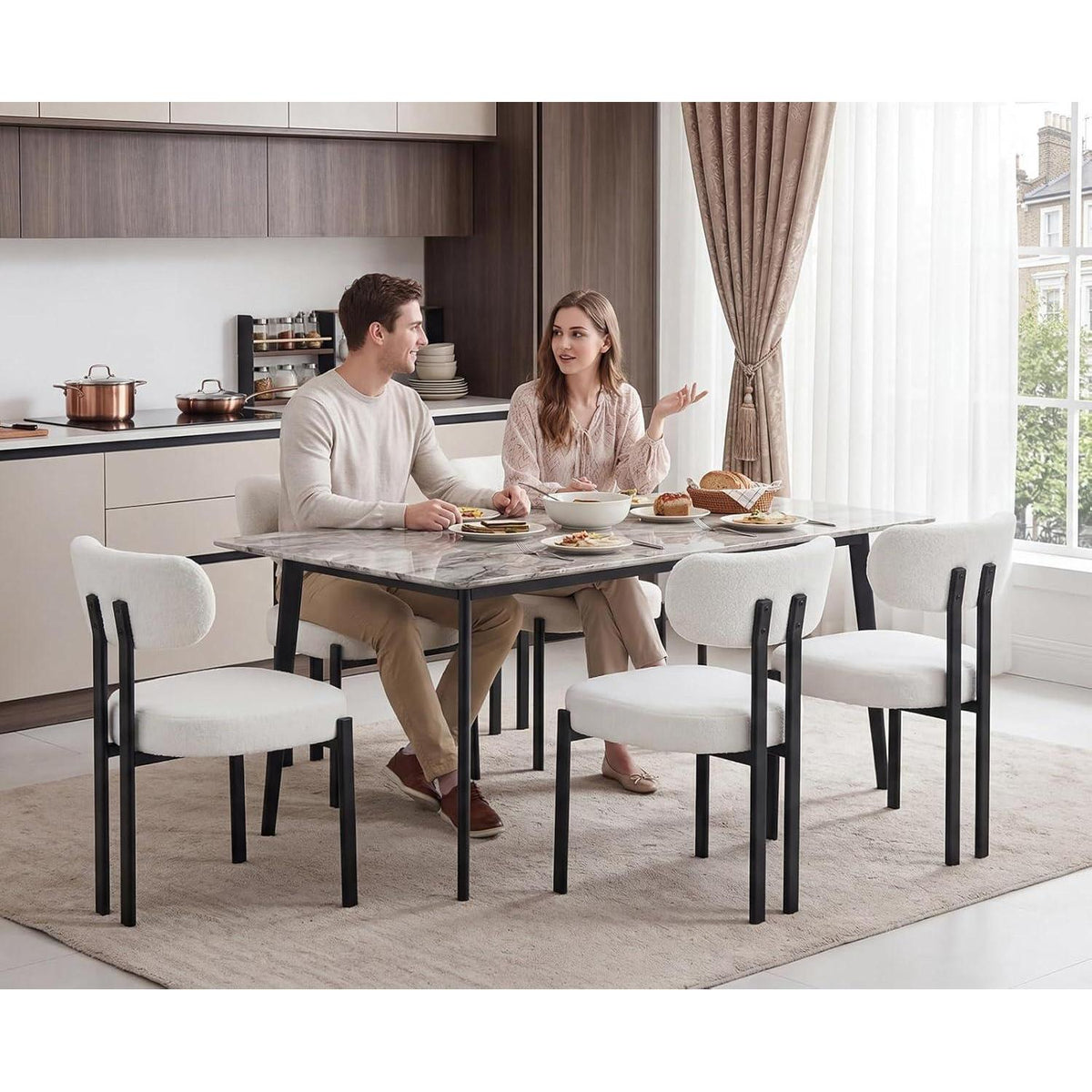 Esszimmerstühle Kunstfell 2er Set Modern Weiß