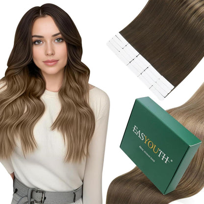 Echthaar Tape Extensions 60cm Blond Balayage Ombre