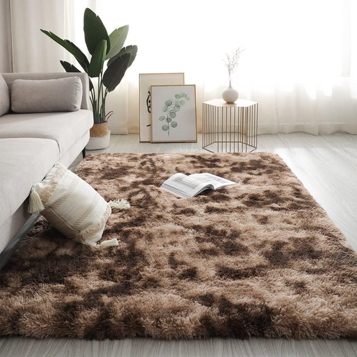 Flauschiger Shaggy Teppich Wohnzimmer 200x250cm Khaki