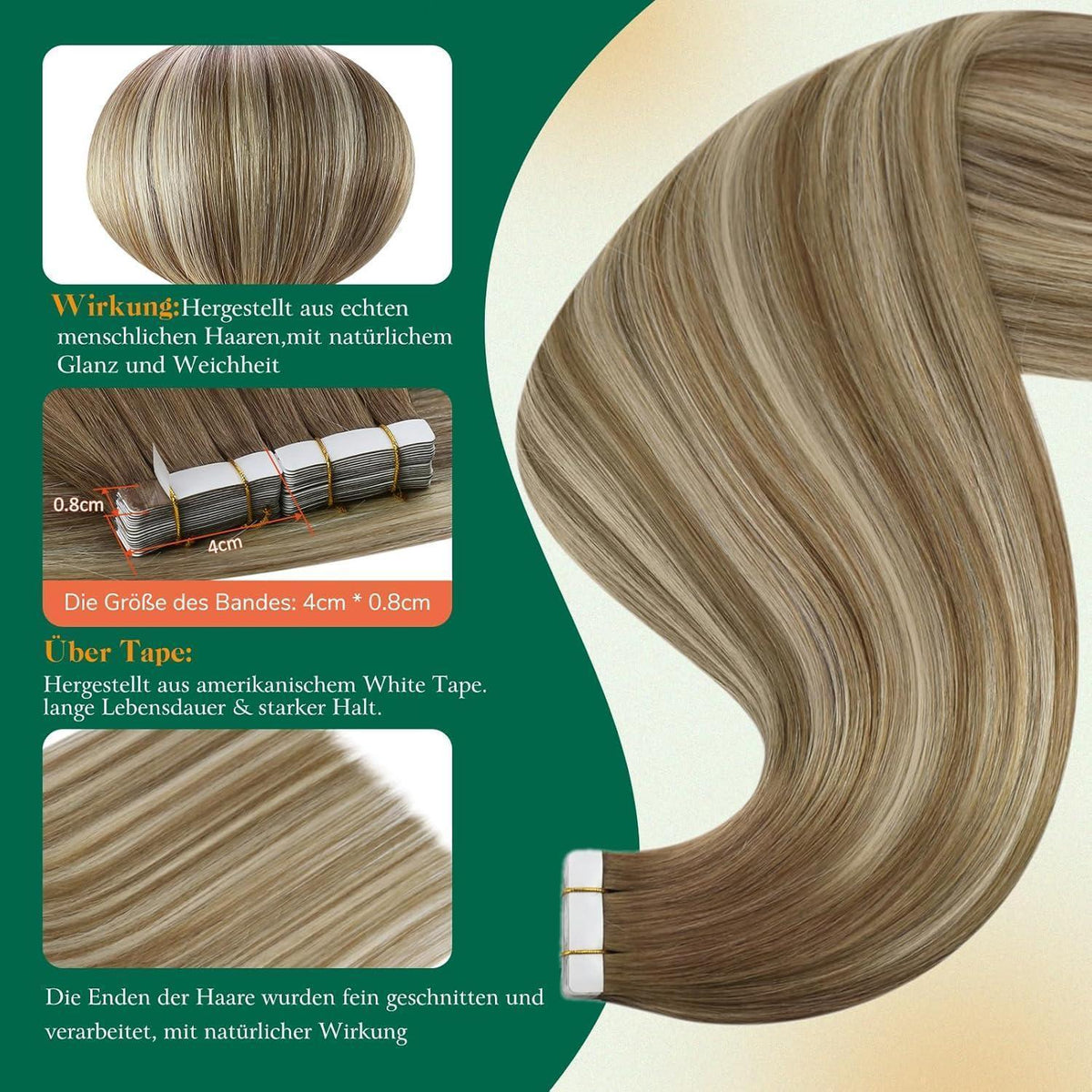 Echthaar Tape Extensions Blond Ombre 55cm 50g #6/60