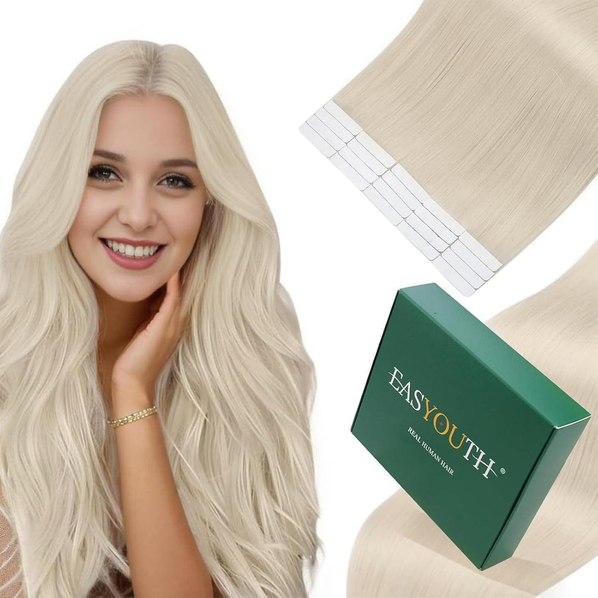 Echthaar Tape Extensions Blond 60cm – Natürliche Verlängerung
