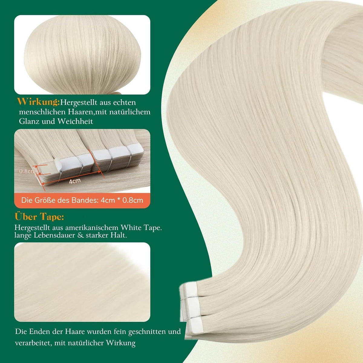 Echthaar Tape Extensions Blond 60cm – Natürliche Verlängerung