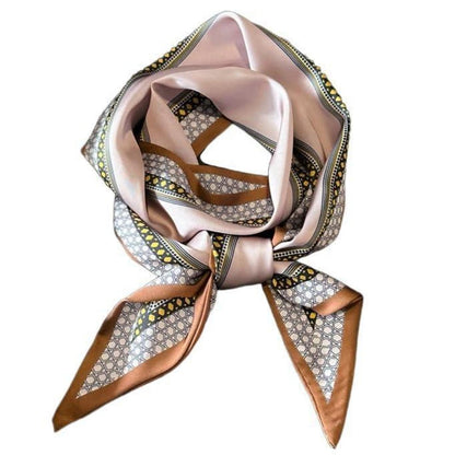 Langer Satin-Seidenschal mit Diamant-Muster in Braun-Champagner