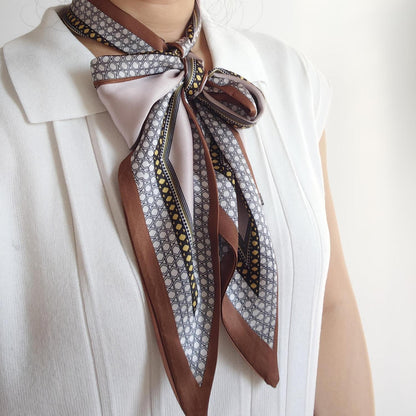Langer Satin-Seidenschal mit Diamant-Muster in Braun-Champagner