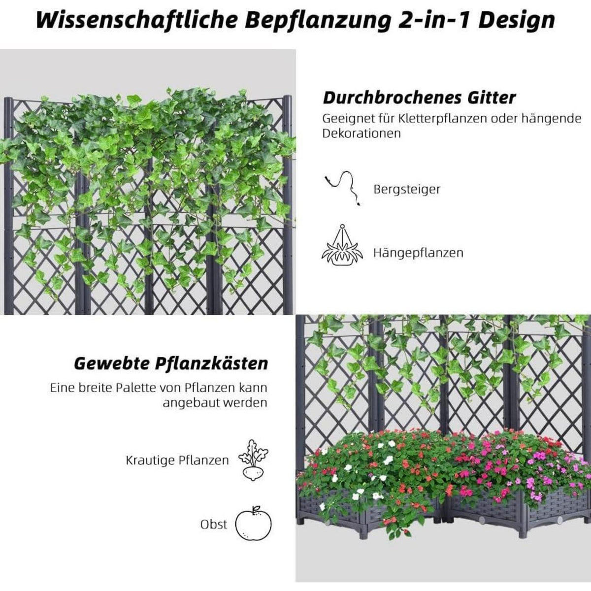Hochbeet mit Rankgitter & Selbstbewässerung, Graublau