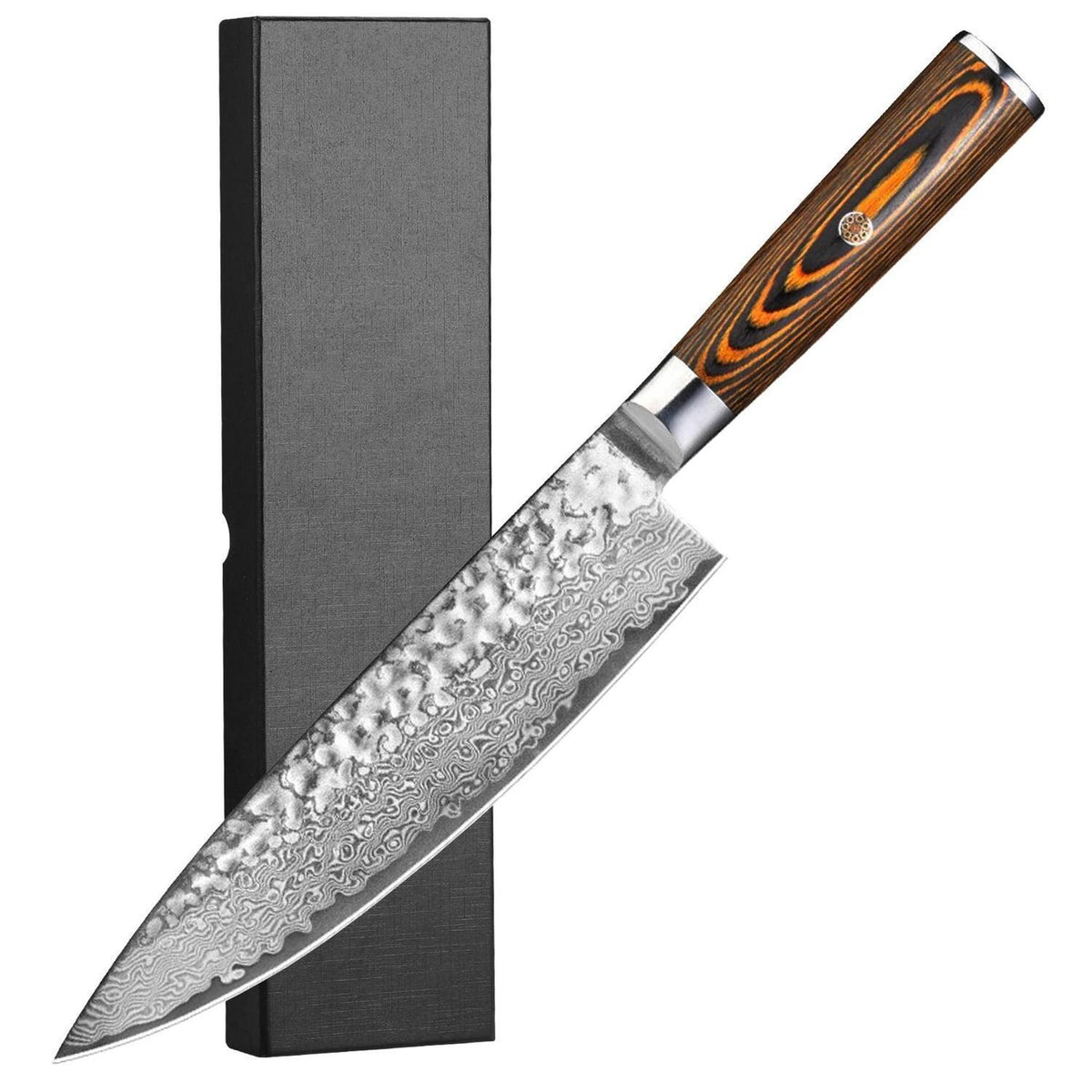 Damaszener Kochmesser 20cm – Scharfes Profi Messer Braun