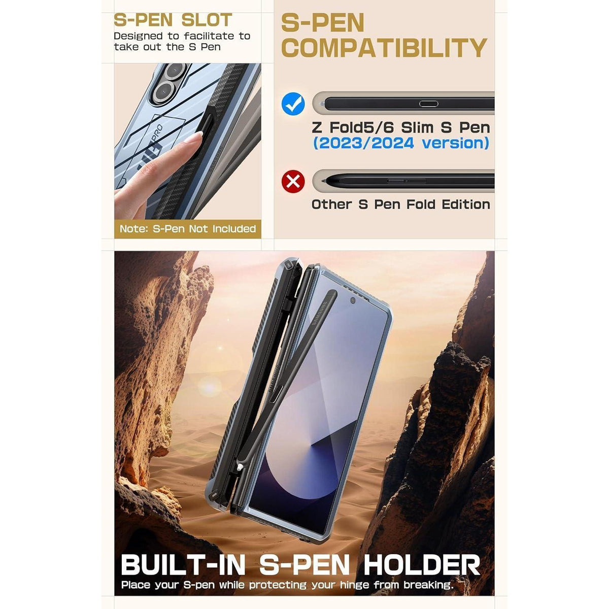 Schutzhülle für Samsung Galaxy Z Fold 6 mit S-Stifthalter und Ständer